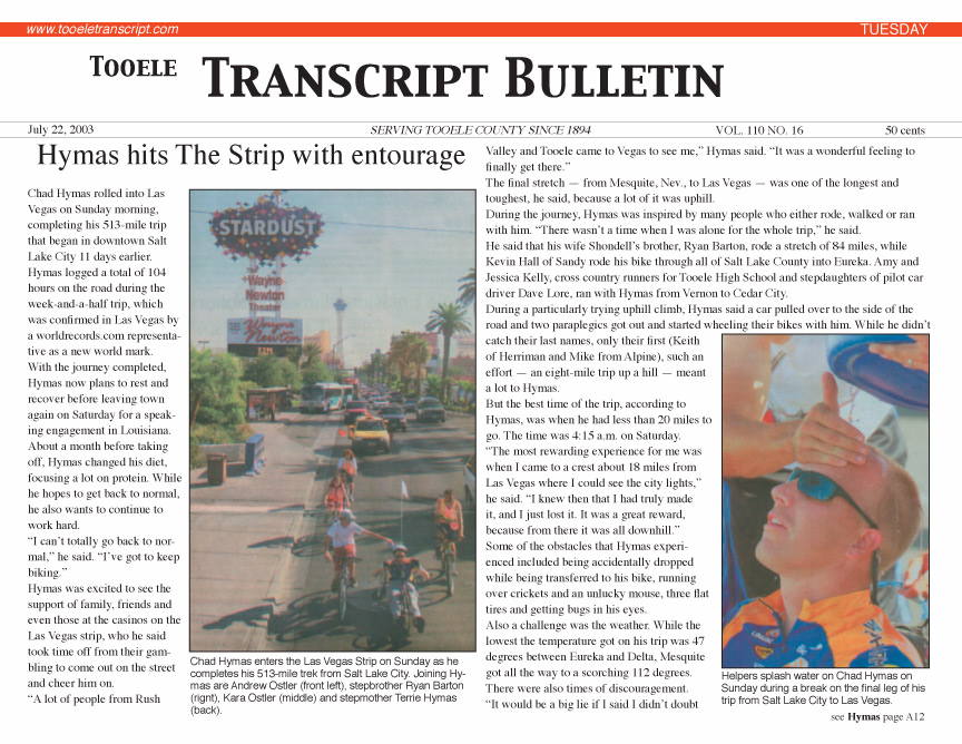 copy of chad's article in the newspaper